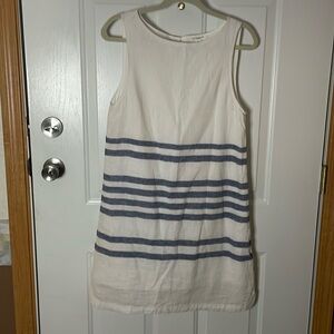 NWOT beachlunchlounge linen/cotton fully lined sleeveless blue/white dress, Sz S